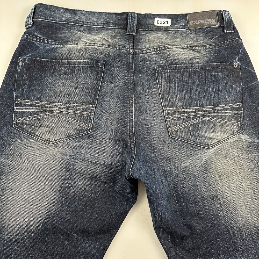 Y2K Express Blake Loose BootCut Jeans 36x34‎ Blue Dark Wash Denim Fade Skate 01